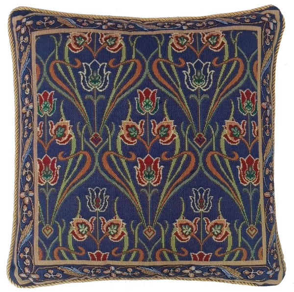 CCOV-ART-ARTLOTUSBL	Cushion Cover Art Nouveau Lotus Flower Blue W45 x H45 CM (W18 x H18 INCH)