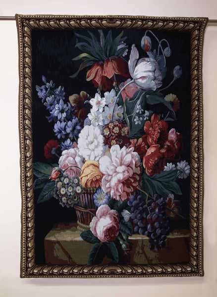 WH-FGP | FLOWER AND GRAPES 40 X 54 " INCH WALL HANGING TAPESTRY ART - www.signareusa.com