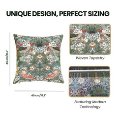 CCOV-PN-STGR | WILLIAM MORRIS STRAWBERRY THIEF GREY - PANELLED PILLOWCASE/CUSHION COVER 18X18 INCH
