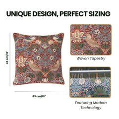 CCOV-PN-PIMPERNEL-RD | WILLIAM MORRIS PIMPERNEL AND THYME RED - PANELLED PILLOWCASE/CUSHION COVER 18X18 INCH