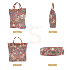 FDAW-STRD | WILLIAM MORRIS STRAWBERRY THIEF RED FOLDAWAY GROCERY BAG