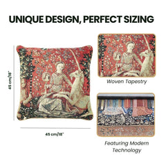 CCOV-ART-LU-SI | LADY AND UNICORN SENSE OF SIGHT Pillowcase/CUSHION COVER | DECORATIVE DESIGN FASHION HOME PILLOW 18X18 INCH