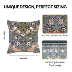CCOV-STBL | WILLIAM MORRIS STRAWBERRY THIEF BLUE PILLOWCASE/CUSHION COVER | DECORATIVE DESIGN FASHION HOME PILLOW 18X18 INCH