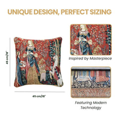 CCOV-ART-LU-SM | LADY AND UNICORN SENSE OF SMELL Pillowcase/CUSHION COVER | DECORATIVE DESIGN FASHION HOME PILLOW 18X18 INCH