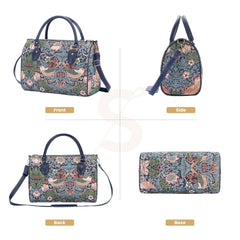 TRAV-STBL | WILLIAM MORRIS STRAWBERRY THIEF BLUE TRAVEL BAG WEEKEND GYM HOLDALL