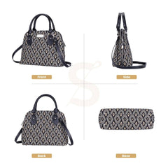 CONV-LUXOR | Black And White Luxor Convertible Top Handle Purse Handbag