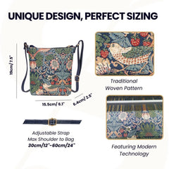 SLING-STBL | WILLIAM MORRIS STRAWBERRY THIEF BLUE SLING BAG PURSE CROSSBODY