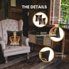 CCOV-PN-CRWBK | PANEL-CROWN BLACK PILLOWCASE/CUSHION COVER 18X18 INCH