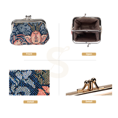 FRMP-STBL | WILLIAM MORRIS STRAWBERRY THIEF BLUE COIN CLASP FRAME PURSE WALLET