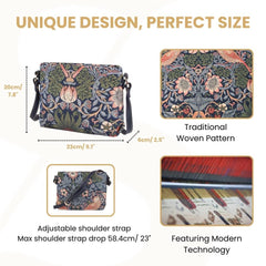 XB02-STBL | WILLIAM MORRIS STRAWBERRY THIEF BLUE CROSS BODY BAG PURSE HANDBAG