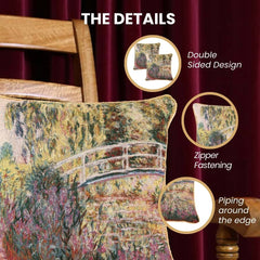 CCOV-ART-MONET-3 | CLAUDE MONET JAPANESE BRIDGE Pillowcase/CUSHION COVER | DECORATIVE DESIGN FASHION HOME PILLOW 18X18 INCH