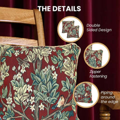 CCOV-ART-MORRIS-3 | WILLIAM MORRIS TREE OF LIFE RED Pillowcase/CUSHION COVER | DECORATIVE DESIGN FASHION HOME PILLOW 18X18 INCH