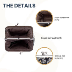 FRMP-LUXOR | BLACK AND WHITE LUXOR COIN CLASP FRAME PURSE WALLET