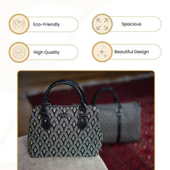 CONV-LUXOR | Black And White Luxor Convertible Top Handle Purse Handbag