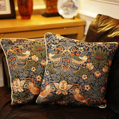 CCOV-STBL | WILLIAM MORRIS STRAWBERRY THIEF BLUE PILLOWCASE/CUSHION COVER | DECORATIVE DESIGN FASHION HOME PILLOW 18X18 INCH