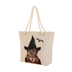 ROPE-BTH-MAGICCAT | Magic Cat Beige Rope Tote Beach Bag