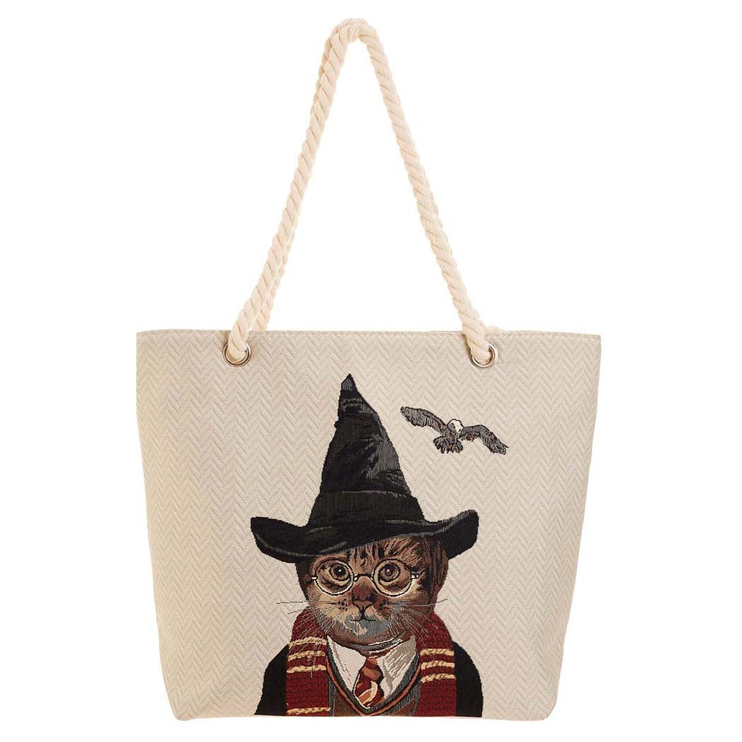 ROPE-BTH-MAGICCAT | Magic Cat Beige Rope Tote Beach Bag