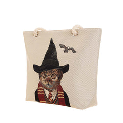 ROPE-BTH-MAGICCAT | Magic Cat Beige Rope Tote Beach Bag