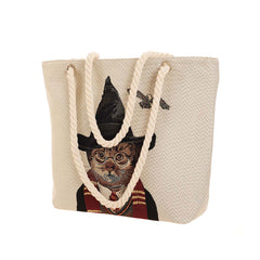 ROPE-BTH-MAGICCAT | Magic Cat Beige Rope Tote Beach Bag