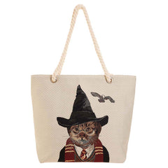 ROPE-BTH-MAGICCAT | Magic Cat Beige Rope Tote Beach Bag
