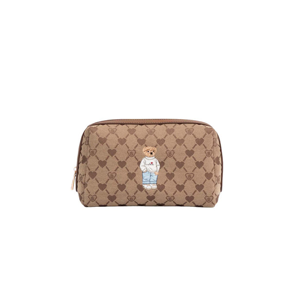 BEAUTY-BLV-BEIGE | Toiletry Bag in Beige Monogram with Teddy Bear