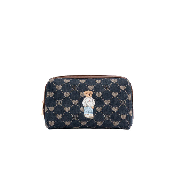 BEAUTY-BLV-DENIM | Toiletry Bag in Denim Monogram with Teddy Bear
