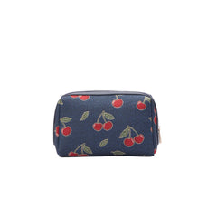 BEAUTY-CHERRY-BLUE | Toiletry Bag with Cherry Design in Blue Backdrop