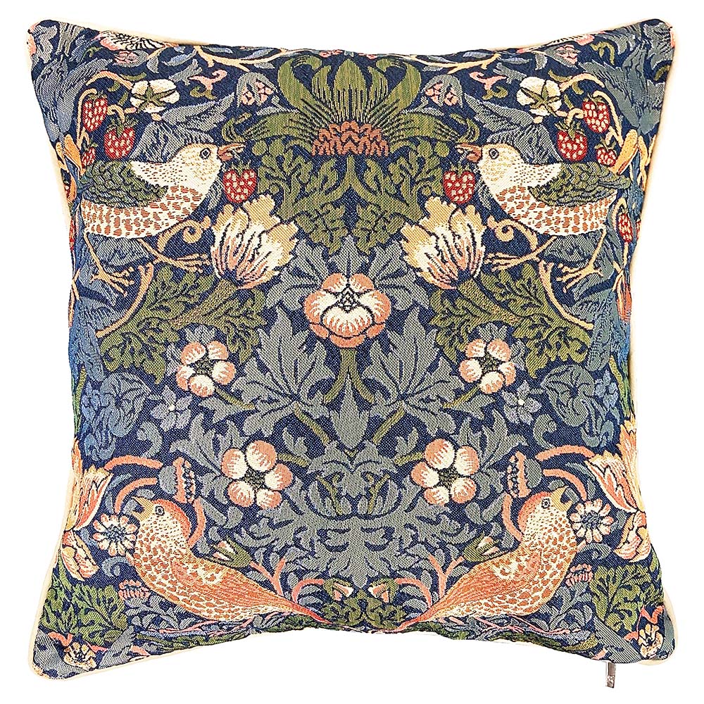 CCOV-STBL | WILLIAM MORRIS STRAWBERRY THIEF BLUE PILLOWCASE/CUSHION COVER | DECORATIVE DESIGN FASHION HOME PILLOW 18X18 INCH