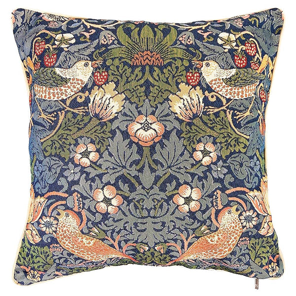 CCOV-STBL | WILLIAM MORRIS STRAWBERRY THIEF BLUE PILLOWCASE/CUSHION COVER | DECORATIVE DESIGN FASHION HOME PILLOW 18X18 INCH
