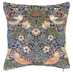 CCOV-STBL | WILLIAM MORRIS STRAWBERRY THIEF BLUE PILLOWCASE/CUSHION COVER | DECORATIVE DESIGN FASHION HOME PILLOW 18X18 INCH