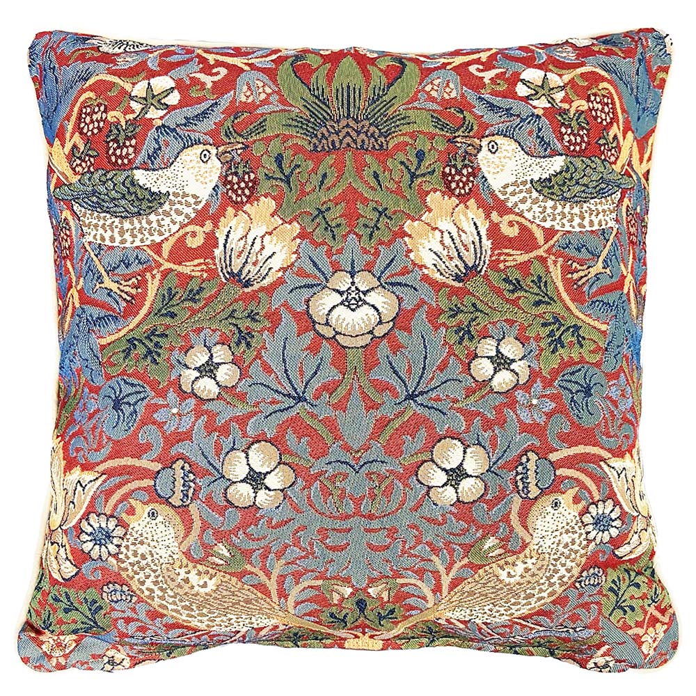 CCOV-STRD | WILLIAM MORRIS STRAWBERRY THIEF RED PILLOWCASE/CUSHION COVER | DECORATIVE DESIGN FASHION HOME PILLOW 18X18 INCH