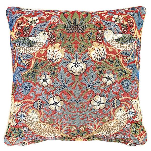CCOV-STRD | WILLIAM MORRIS STRAWBERRY THIEF RED PILLOWCASE/CUSHION COVER | DECORATIVE DESIGN FASHION HOME PILLOW 18X18 INCH