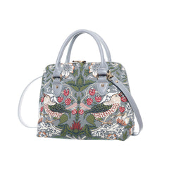 CONV-STGR | William Morris Strawberry Thief Grey Convertible Top Handle Purse Handbag