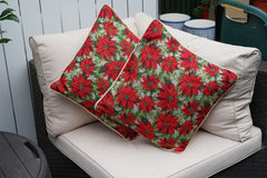 CCOV-XMAS-POIN | XMAS POINSETTIAS PILLOWCASE CUSHION COVER 18X18 INCH