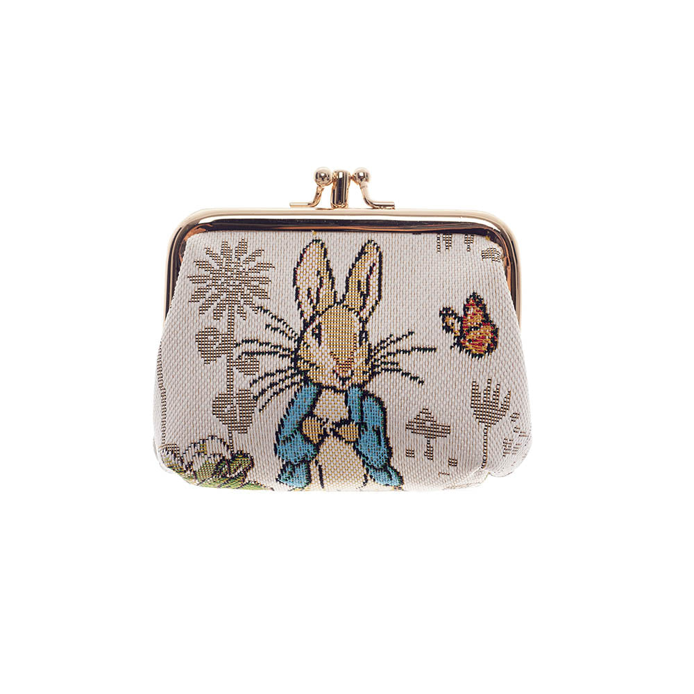 Small green zip purse with rabbits and chicks on