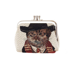 FRMP-BTH-MAGICCAT | Magic Cat Beige and Black Coin Clasp Frame Purse