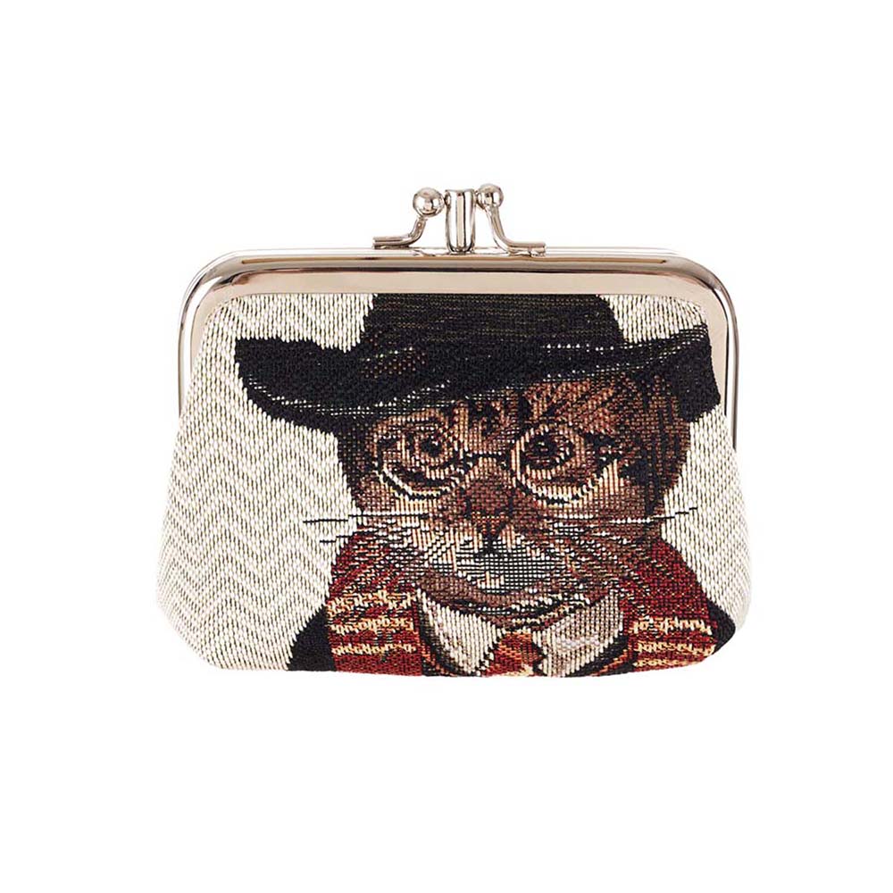FRMP-BTH-MAGICCAT | Magic Cat Beige and Black Coin Clasp Frame Purse