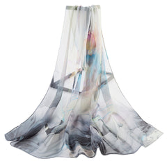 SC-Chiffon Lotus Multi Black | Chiffon Scarf