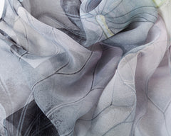 SC-Chiffon Lotus Multi Black | Chiffon Scarf