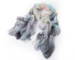 SC-Chiffon Lotus Multi Black | Chiffon Scarf