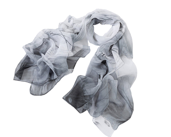 SC-Chiffon Lotus White & Black | Chiffon Scarf