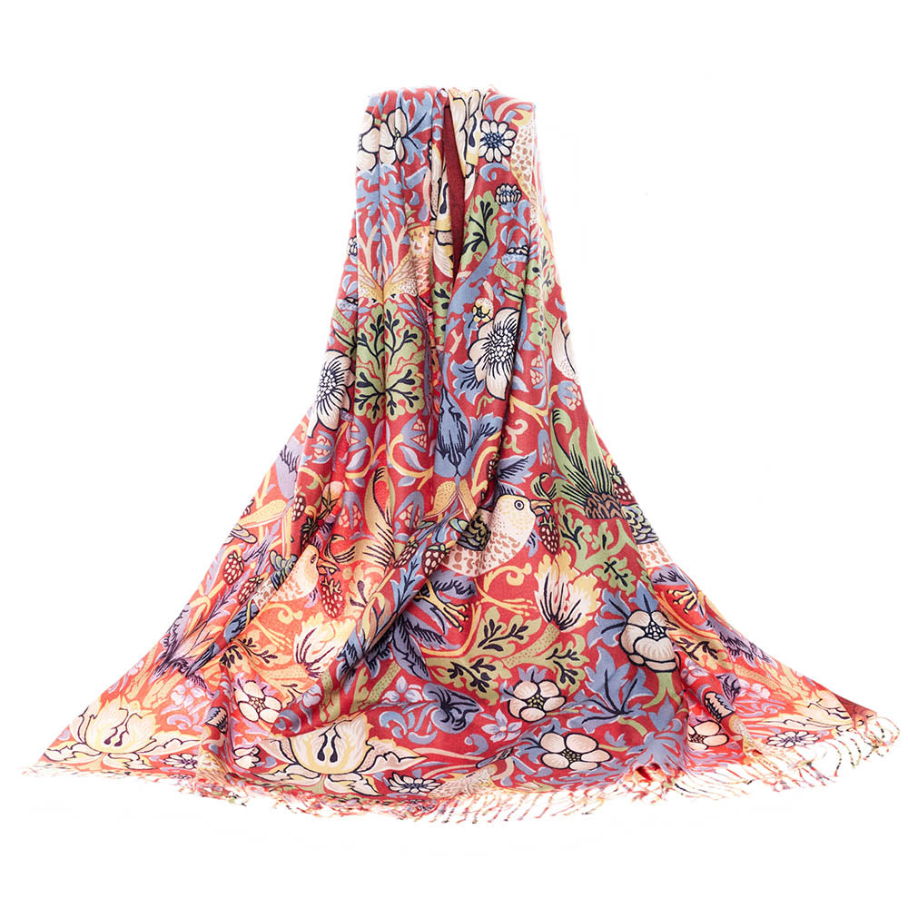 SC-PASH-ART-STRD | William Morris Strawberry Thief Red Art Pashmina