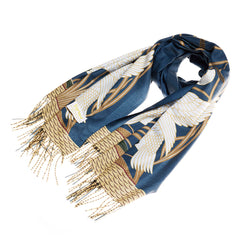 SC-PASH-ART-SWAN | Swan, Rush and Iris Art Pashmina