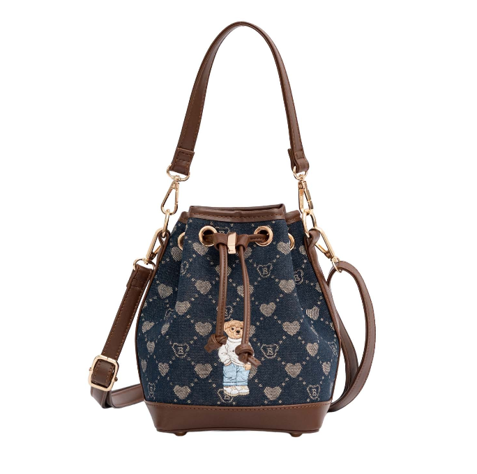 BUCK-BLV-DENIM | B-Loved Bear Denim Blue Bucket Handbag