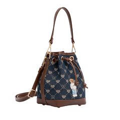BUCK-BLV-DENIM | B-Loved Bear Denim Blue Bucket Handbag