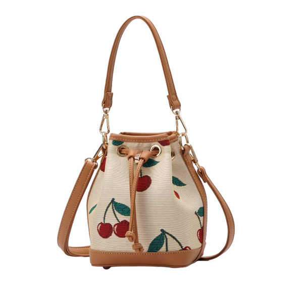 BUCK-CHERRY-CREAM | Cherry Cream Bucket Handbag