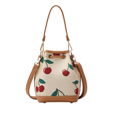 BUCK-CHERRY-CREAM | Cherry Cream Bucket Handbag