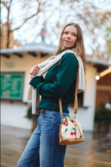 BUCK-CHERRY-CREAM | Cherry Cream Bucket Handbag