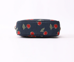 CAMERA-CHERRY-BLUE | Cherry Camera Crossbody Bag On Blue Backdrop
