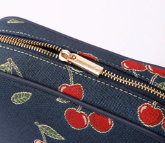 CAMERA-CHERRY-BLUE | Cherry Camera Crossbody Bag On Blue Backdrop